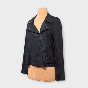 Faux Leather Suede Moto Jacket Medium Black Vegan Zip EUC Soft Edgy Pockets